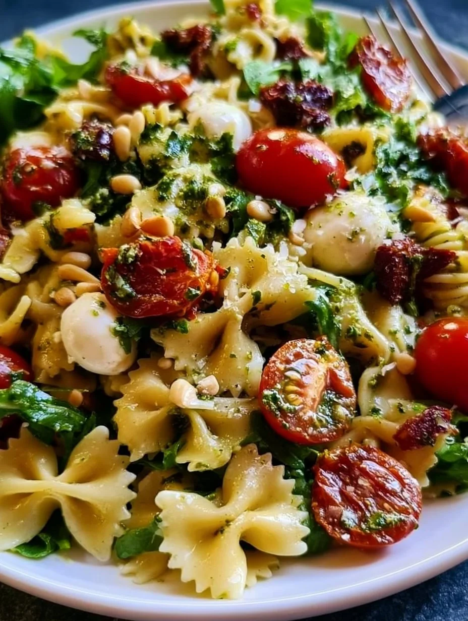 Mediterraner Nudelsalat mit Pesto – Perfekte Sommersensation