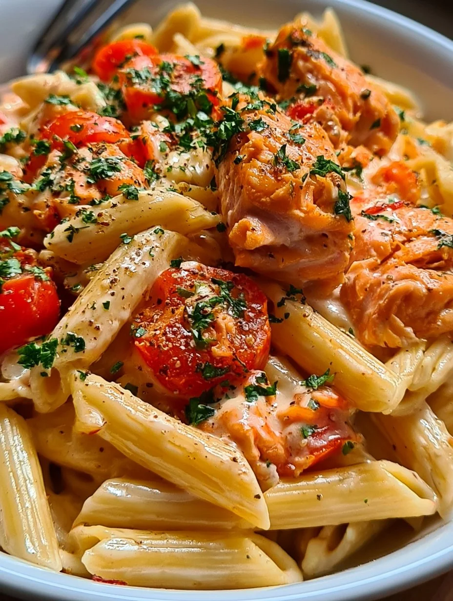 Ofen-Lachs-Pasta mit Tomaten