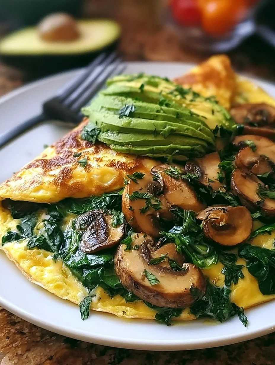 Omelett mit Pilzen, Spinat und Avocado