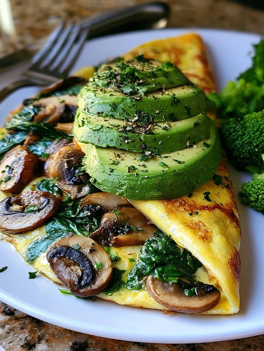 Omelett mit Pilzen, Spinat und Avocado