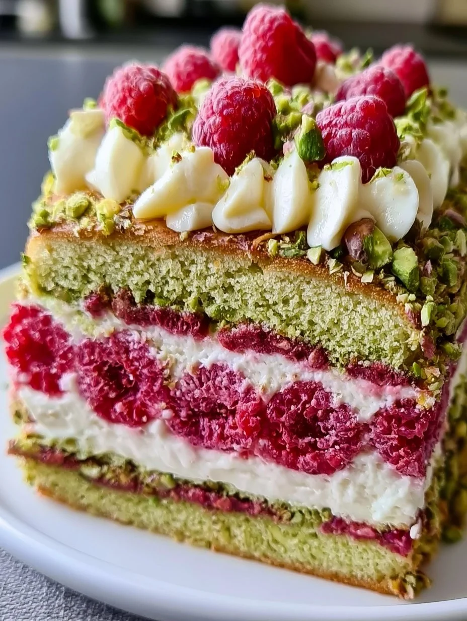 Pistachio Raspberry Cake with Mascarpone Cream