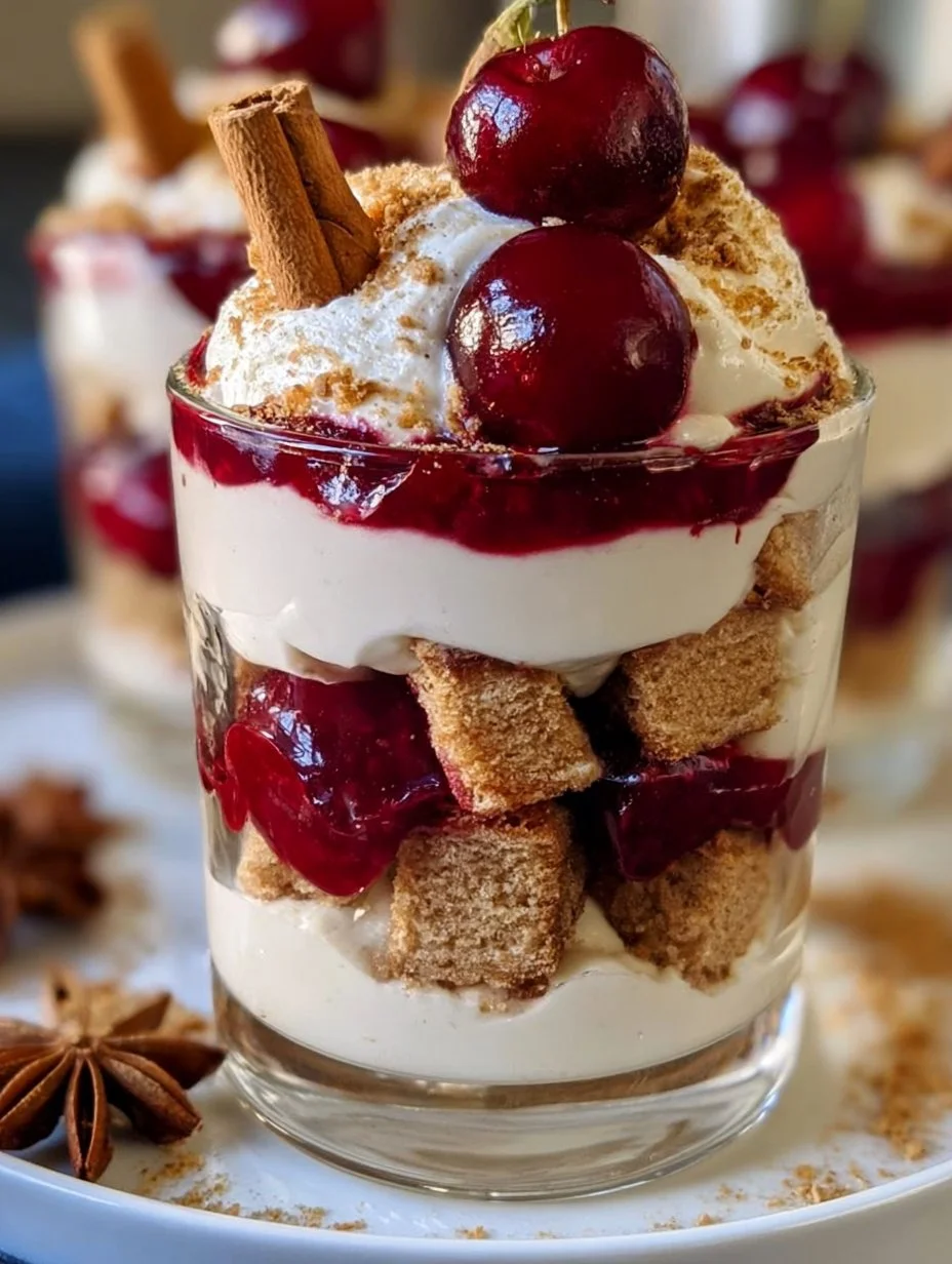 Spekulatius Tiramisu mit Gewürzkirschen in einem eleganten Glas serviert