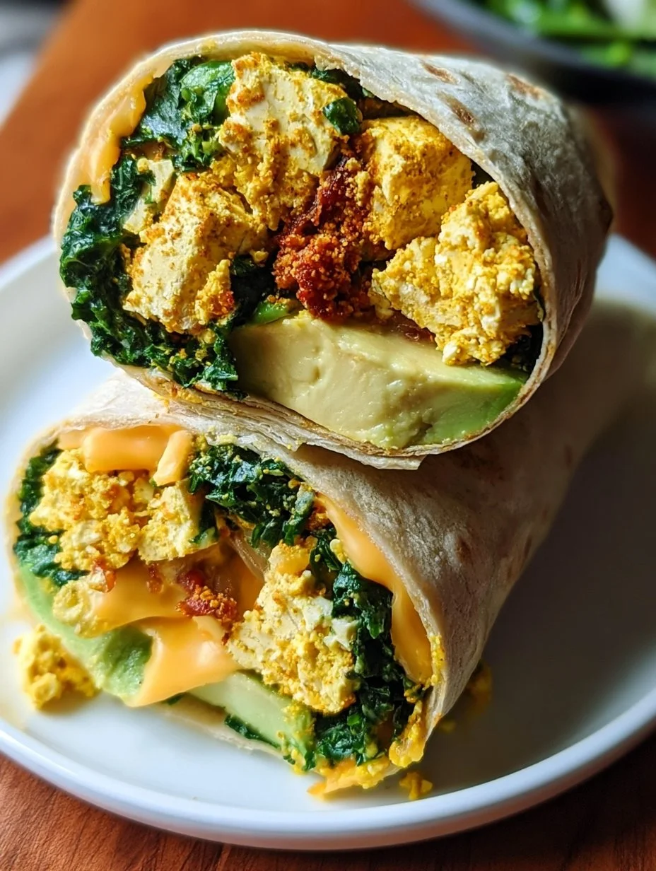 Tofu-Rührei-Wrap mit frischem Gemüse in einem Tortilla