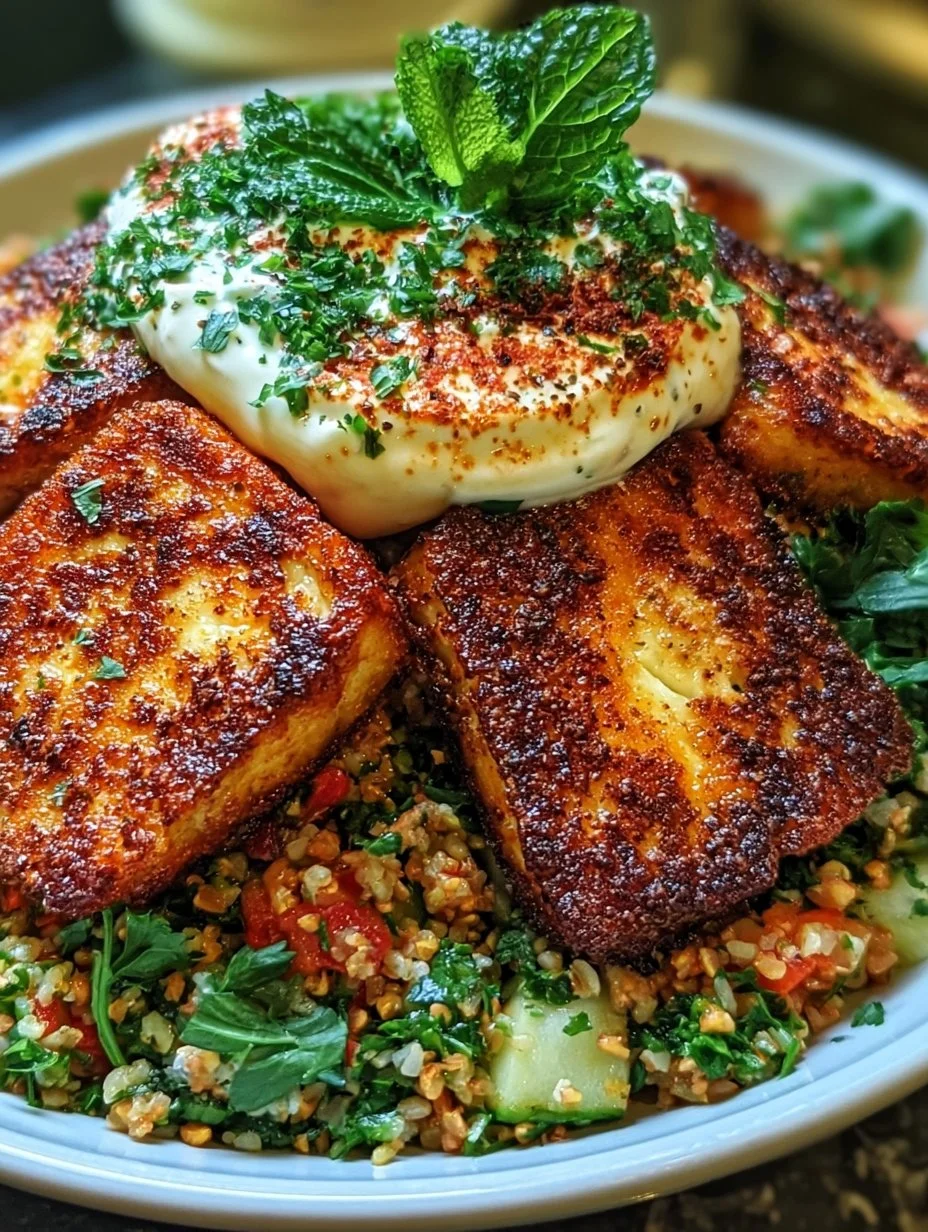 Würziger Halloumi mit Tabbouleh und Minzjoghurt