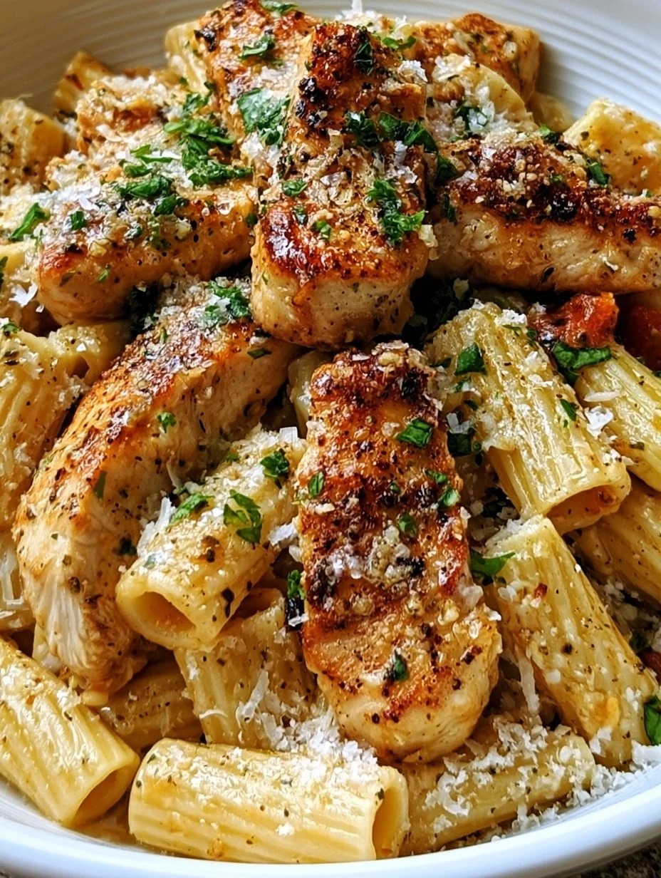 Knoblauchbutter-Hähnchen mit Rigatoni und Parmesan