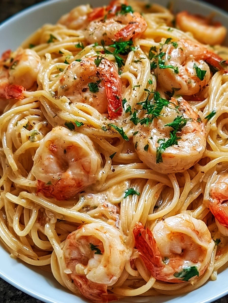 Spaghetti mit Garnelen in Frischkäsesauce
