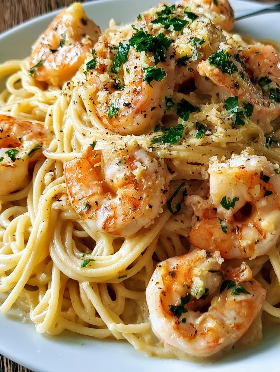 Spaghetti mit Garnelen in Knoblauch-Sahnesauce